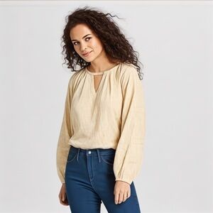 Universal Thread Cream peasant Blouse with Relaxed Fit and Long Sleeves